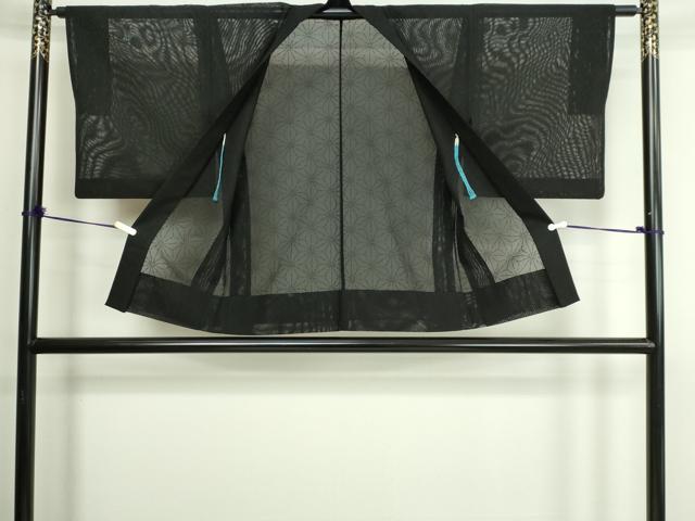 平和屋着物▽羽織 スリーシーズン 春夏秋 塵除け 麻の葉文 黒地 正絹 逸品 DABG9713sf