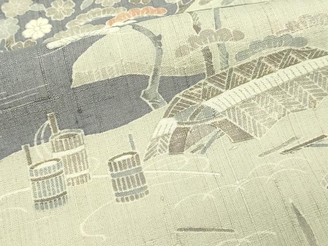 平和屋着物▽染織の名門 しょうざん 生紬 訪問着 単衣 風景文 正絹 逸品 DABG9720sf