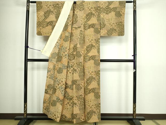 平和屋着物▽上質な小紋 単衣 更紗花文 正絹 逸品 DABG9726sf