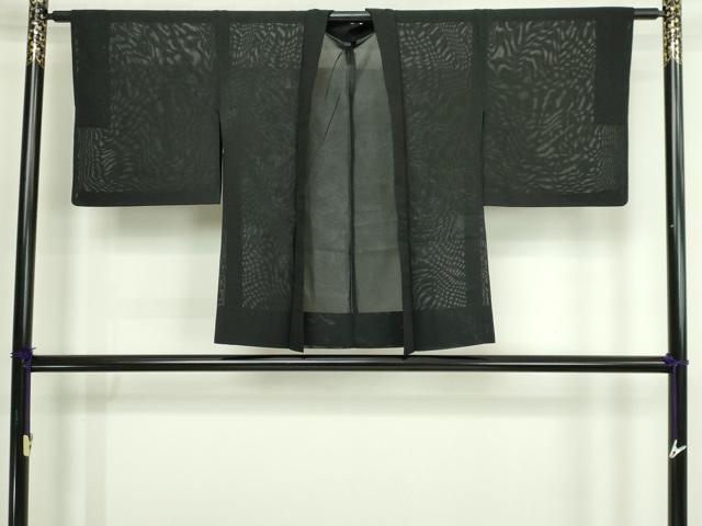 平和屋着物▽羽織 スリーシーズン 春夏秋 塵除け 枝葉文 黒地 銀糸 正絹 逸品 DABG9734sf