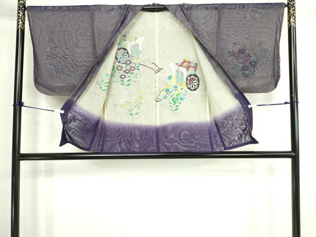 平和屋着物▽羽織 スリーシーズン 春夏秋 塵除け 無双 紗袷 紗×紗 御所車花文 銀彩 正絹 逸品 DABG9740sf