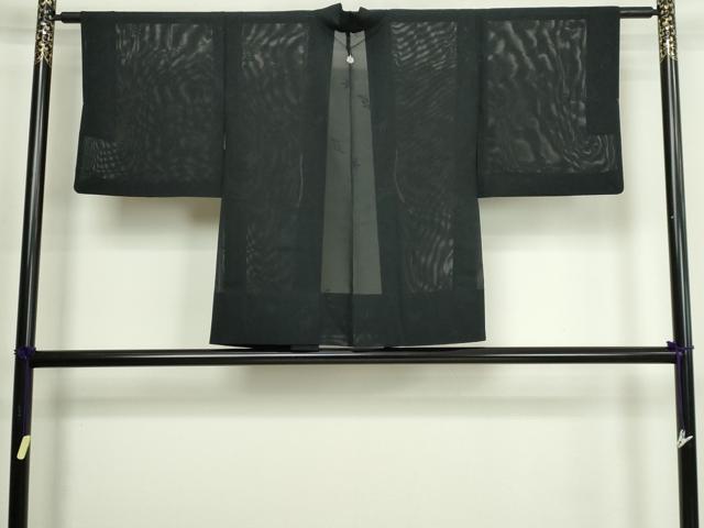 平和屋着物▽羽織 スリーシーズン 春夏秋 塵除け 枝葉文 黒地 正絹 逸品 DABG9742sf