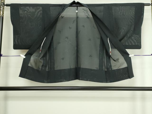 平和屋着物▽羽織 スリーシーズン 春夏秋 塵除け 枝葉文 黒地 正絹 逸品 DABG9742sf