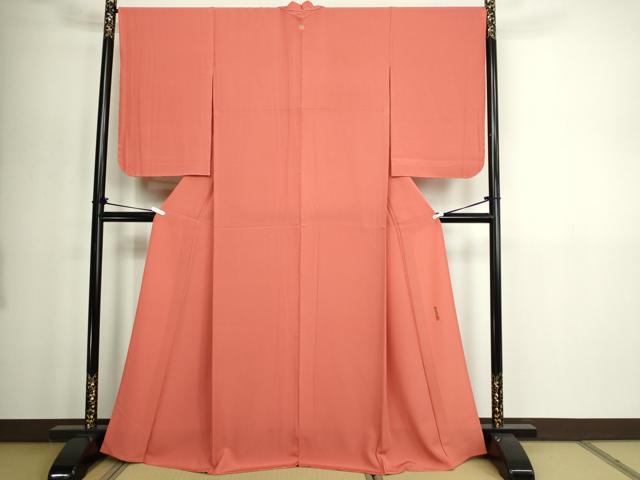 平和屋着物▽上質な色無地 単衣 作家物 真赭色 やまと誂製 正絹 逸品 未使用 DABG9763sf