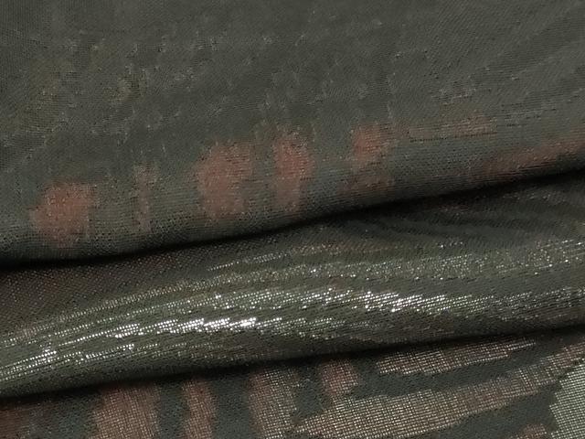 平和屋着物*夏物 小紋 紗 舞葉文 黒地 銀糸 正絹 逸品 DABG9799sf