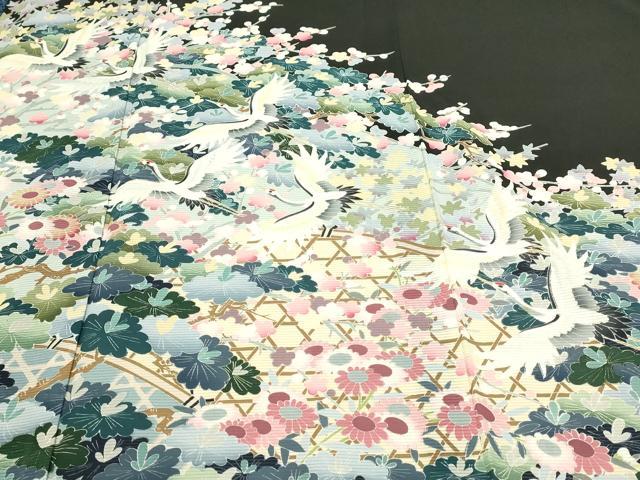 平和屋着物*夏物 黒留袖 友禅 作家物 絽 飛鶴花文 正絹 逸品 DABG9801sf