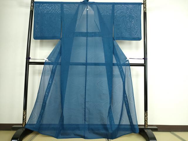 平和屋着物*夏物 色無地 流水紋紗 青藍色 洗える着物 DABG9812sf