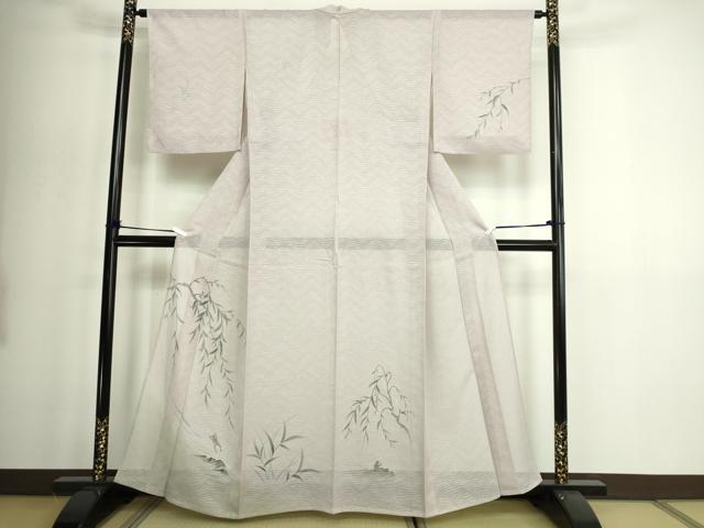 平和屋着物*夏物 訪問着 手描き 枝葉文 カエル 紋紗 金彩 正絹 逸品 DABG9822sf