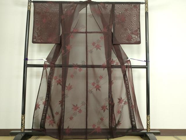 平和屋着物*夏物 小紋 紗 枝葉文 黒地 正絹 逸品 DABG9825sf