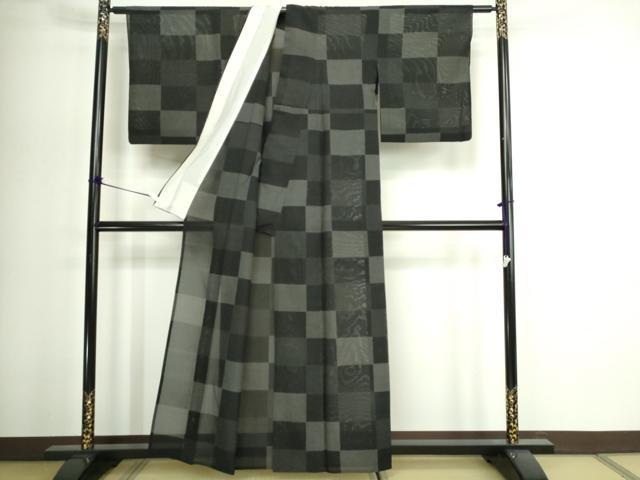 平和屋着物*夏物 本場大島紬 夏大島 格子 黒地 正絹 逸品 DABG9830sf