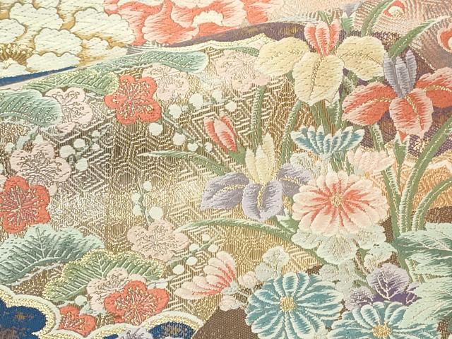 平和屋本店▼六通柄袋帯 唐織 桃山花鳥文 九百錦24k 本金箔 正絹 逸品 DABG9837sf