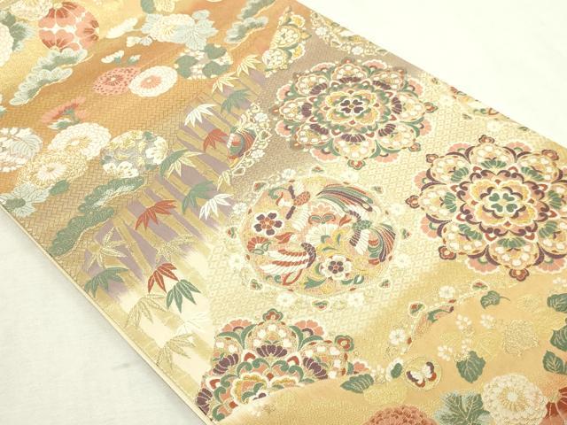 平和屋本店▼六通柄袋帯 唐織 鳳凰正倉院花文 本金箔 正絹 逸品 DABG9845sf