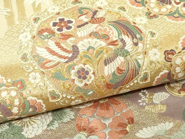 平和屋本店▼六通柄袋帯 唐織 鳳凰正倉院花文 本金箔 正絹 逸品 DABG9845sf