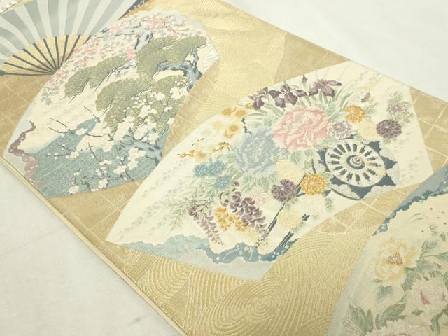 平和屋本店▼六通柄袋帯 扇面光悦 純金箔 正絹 逸品 DABG9846sf