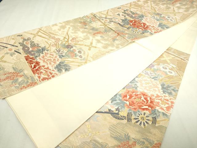 平和屋本店▼六通柄袋帯 九百錦 草花文 純金二重箔 正絹 逸品 DABG9852sf