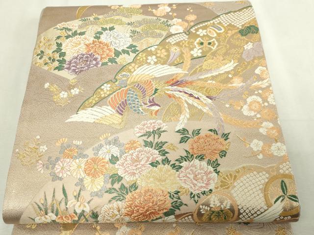 平和屋本店▼六通柄袋帯 唐織 地紙鳳凰花文 本金弐重箔 正絹 逸品 DABG9858sf