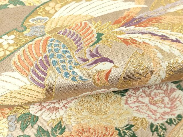 平和屋本店▼六通柄袋帯 唐織 地紙鳳凰花文 本金弐重箔 正絹 逸品 DABG9858sf