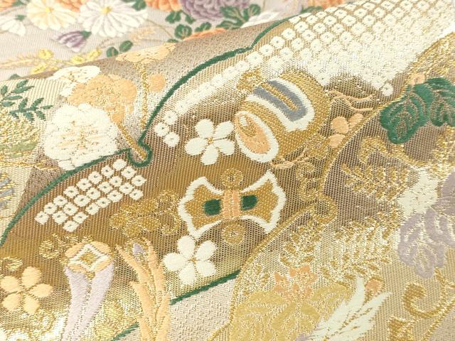 平和屋本店▼六通柄袋帯 唐織 地紙鳳凰花文 本金弐重箔 正絹 逸品 DABG9858sf
