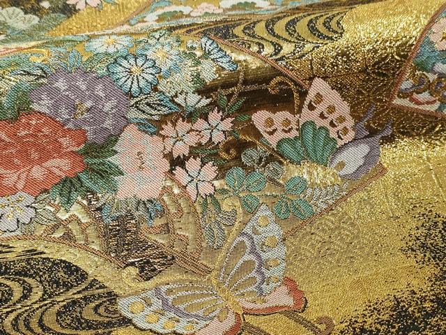 平和屋本店▼六通柄袋帯 京露錦 地紙鳳凰花文 本金重ね箔 正絹 逸品 DABG9860sf