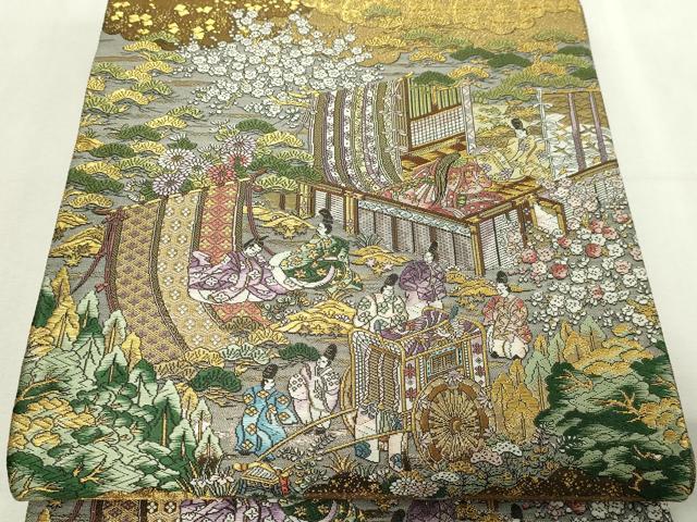 平和屋本店▼西陣 廣部商事謹製 全通柄袋帯 京洛時代祭還幸絵巻 弐捨四金箔使用 正絹 逸品 DABG9862sf