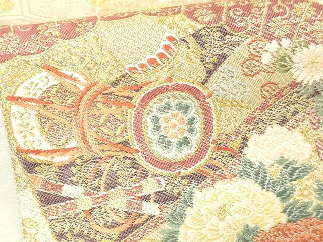 平和屋本店▼六通柄袋帯 扇面散し文 本金二重箔 正絹 逸品 DABG9874sf