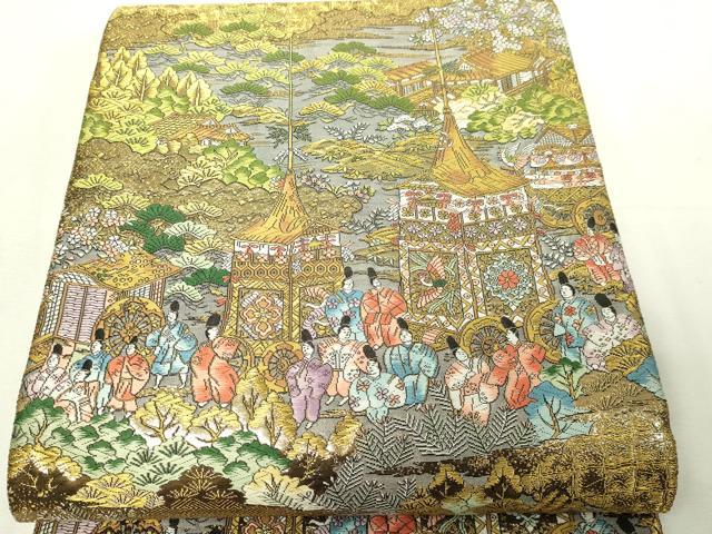 平和屋本店▼西陣 廣部商事謹製 全通柄袋帯 京洛祇園祭還絵巻 弐捨四金箔使用 正絹 逸品 DABG9877sf