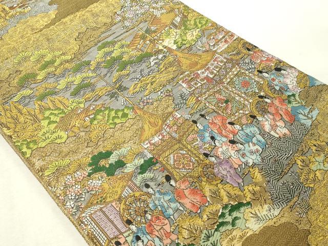 平和屋本店▼西陣 廣部商事謹製 全通柄袋帯 京洛祇園祭還絵巻 弐捨四金箔使用 正絹 逸品 DABG9877sf
