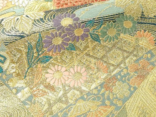 平和屋本店▼六通柄袋帯 唐織 御所車色紙花文 本金箔 正絹 逸品 DABG9887sf