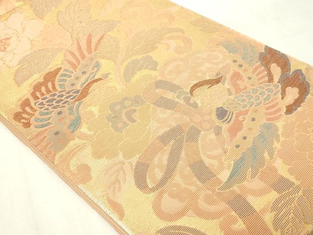 平和屋本店▼六通柄袋帯 輪奈織 手織 正倉院 更紗花鳥文 本金箔 正絹 逸品 DABG9898sf