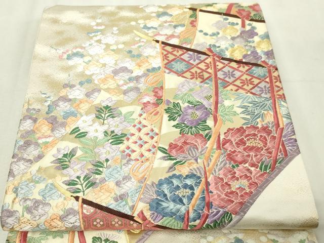 平和屋本店▼「美しいキモノ」お馴染みのメーカー となみ織物 六通柄袋帯 唐織 草花文 純金箔 正絹 逸品 DABG9901sf