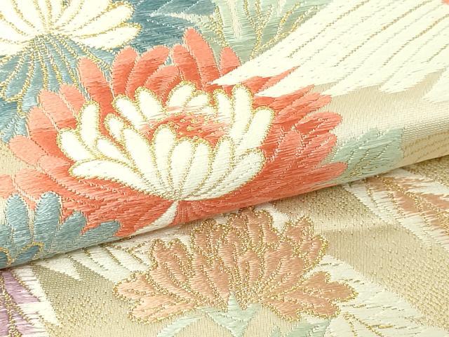 平和屋本店▼六通柄袋帯 唐織 瑞鳥花苑文 本金九百錦 正絹 逸品 DABG9909sf