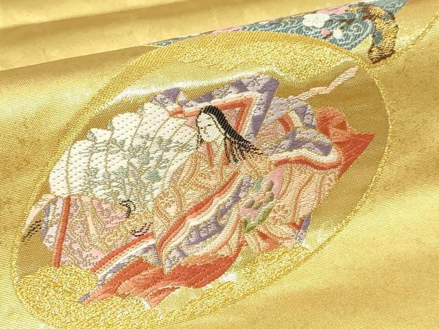 平和屋本店●西陣 長嶋成織物 ながしま帯 六通柄袋帯 平安貝合せ図 本金箔 瀞金錦 正絹 逸品 DABG9915sf