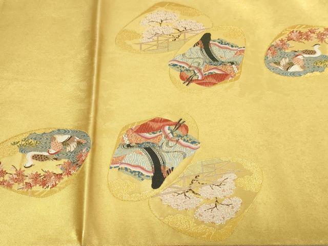 平和屋本店●西陣 長嶋成織物 ながしま帯 六通柄袋帯 平安貝合せ図 本金箔 瀞金錦 正絹 逸品 DABG9915sf