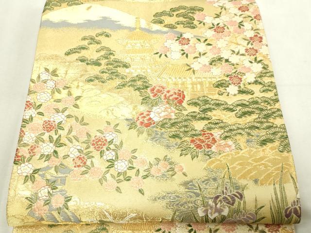 平和屋本店▼六通柄袋帯 京洛春陽文 本金箔 正絹 逸品 DABG9924sf