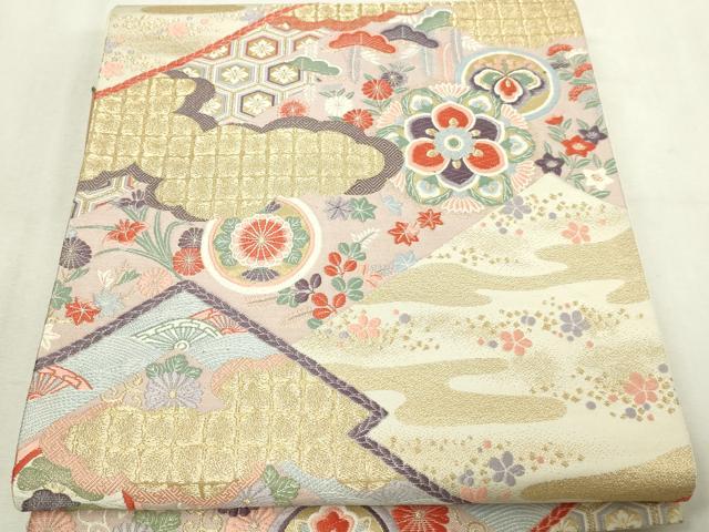 平和屋本店▼六通柄袋帯 唐織 松皮菱華文 九百錦24k本金箔 正絹 逸品 DABG9929sf