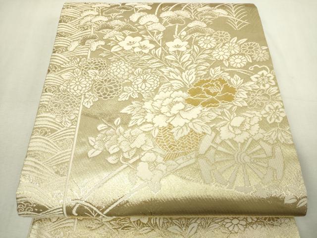 平和屋本店▼六通柄袋帯 花車文 本金箔 金箔二重織 正絹 逸品 DABG9937sf