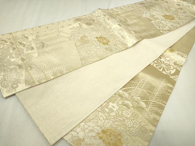 平和屋本店▼六通柄袋帯 花車文 本金箔 金箔二重織 正絹 逸品 DABG9937sf
