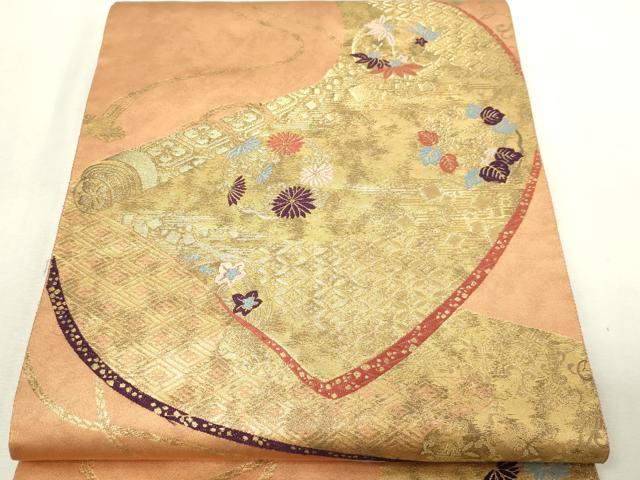平和屋本店▼六通柄袋帯 錦繍 絵巻草花文 純金箔 正絹 逸品 DABG9943sf