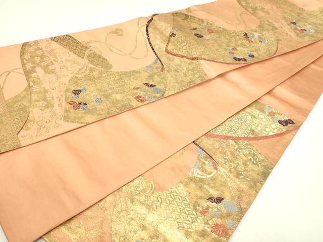 平和屋本店▼六通柄袋帯 錦繍 絵巻草花文 純金箔 正絹 逸品 DABG9943sf