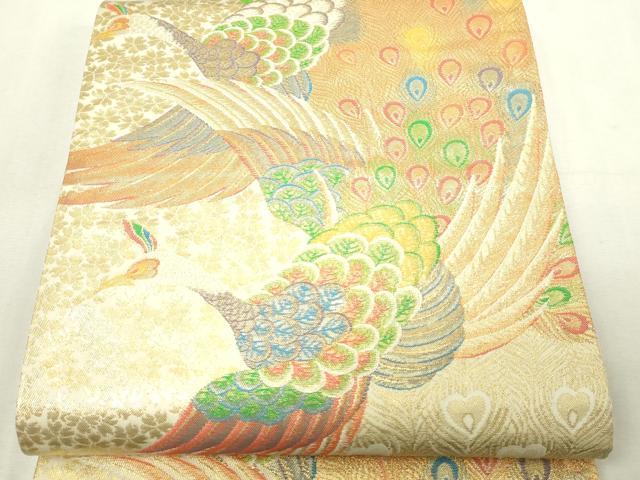 平和屋本店▼六通柄袋帯 優雅孔雀紋 K24金箔織 正絹 逸品 DABG9947sf