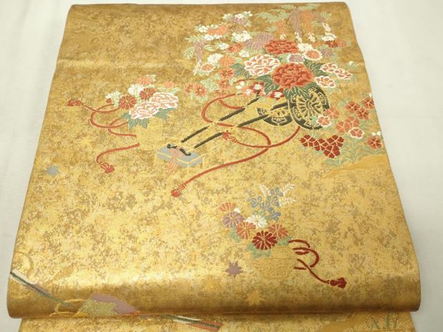 平和屋本店▼六通柄袋帯 唐織 華飾の宴 本金箔二重織 正絹 逸品 DABG9958sf