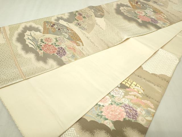 平和屋本店▼六通柄袋帯 唐織 地紙花文 弐捨四金二重織 正絹 逸品 DABG9962sf