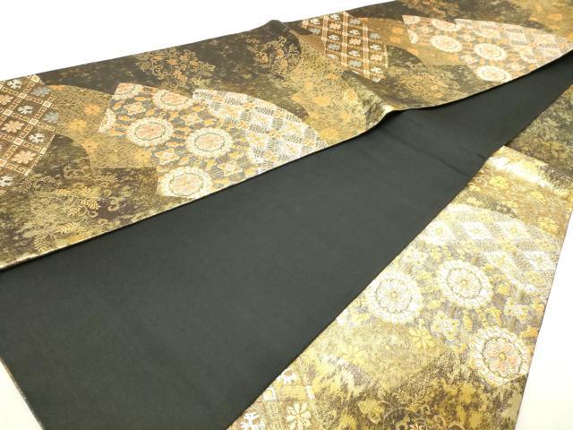 平和屋本店▼六通柄袋帯 地紙花文 本金箔 正絹 逸品 DABG9966sf