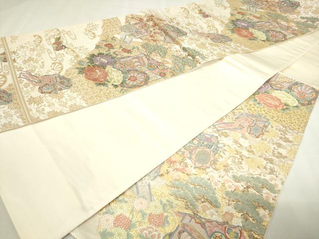 平和屋本店▼六通柄袋帯 老松御所扇文 本金箔 正絹 逸品 DABG9982sf