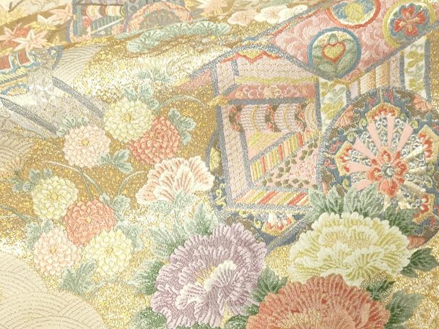 平和屋本店▼六通柄袋帯 老松御所扇文 本金箔 正絹 逸品 DABG9982sf