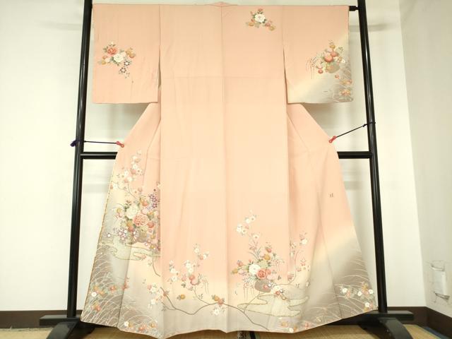 平和屋着物●ブライダルファッションデザイナー・桂由美 訪問着 駒刺繍 花車文 暈し染め 金彩 正絹 逸品 未使用 DABH0003op