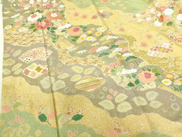平和屋着物●京友禅の第一人者 松井青々 訪問着 駒刺繍 牡丹 道長花文 金銀彩 正絹 逸品 DABH0011op