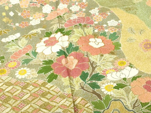 平和屋着物●京友禅の第一人者 松井青々 訪問着 駒刺繍 牡丹 道長花文 金銀彩 正絹 逸品 DABH0011op