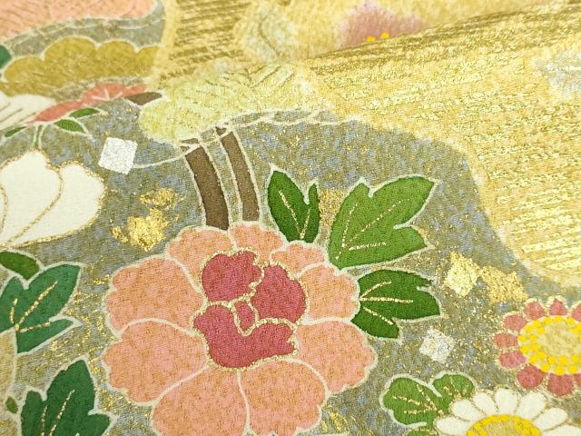 平和屋着物●京友禅の第一人者 松井青々 訪問着 駒刺繍 牡丹 道長花文 金銀彩 正絹 逸品 DABH0011op