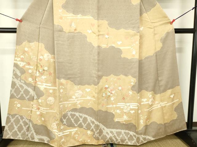 平和屋着物●訪問着 駒刺繍 絞り 雪輪花文 金彩 正絹 逸品 DABH0015op